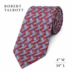 Robert Talbott Best of Class Red Blue Geometric Silk Tie 4 x 59 Mens Necktie